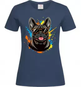 Женская футболка French bulldog sunglasses Темно-синий фото