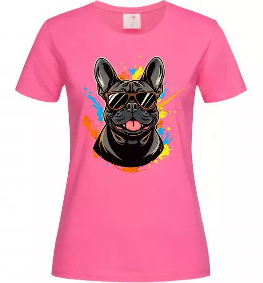 Жіноча футболка French bulldog sunglasses Яскраво-рожевий фото