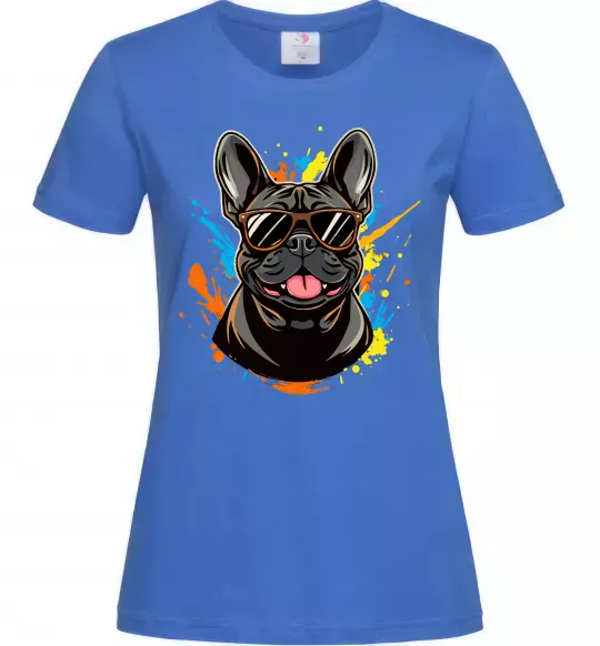 Жіноча футболка French bulldog sunglasses Яскраво-синій фото