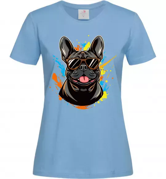 Жіноча футболка French bulldog sunglasses Блакитний фото