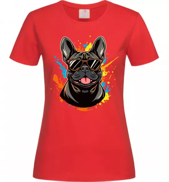 Жіноча футболка French bulldog sunglasses Червоний фото