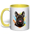 Чашка с цветной ручкой French bulldog sunglasses Лимонный фото