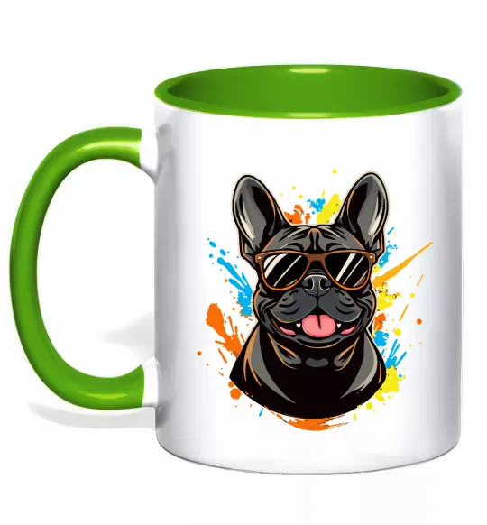Чашка с цветной ручкой French bulldog sunglasses Зеленый фото