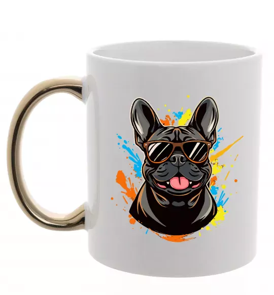 Чашка с цветной ручкой French bulldog sunglasses Золото фото