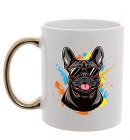 Чашка з кольоровою ручкою French bulldog sunglasses