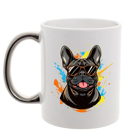 Чашка с цветной ручкой French bulldog sunglasses Серебро фото