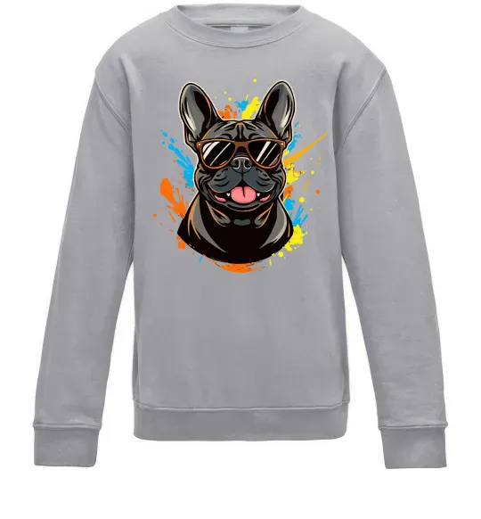 Детский Свитшот French bulldog sunglasses Серый меланж фото