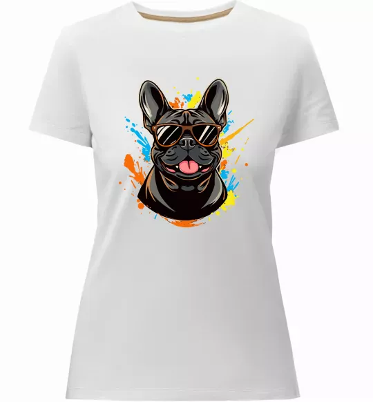 Женская премиум футболка French bulldog sunglasses Белый фото
