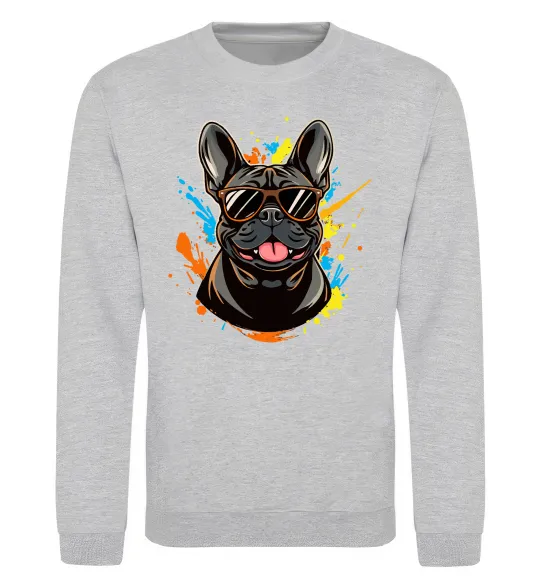 Світшот French bulldog sunglasses Сірий меланж фото