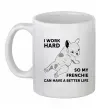 Чашка керамічна I work hard for my frenchie Білий фото