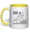 Чашка з кольоровою ручкою I work hard for my frenchie Сонячно жовтий Чашка з кольоровою ручкою I work hard for my frenchie Сонячно жовтий фото