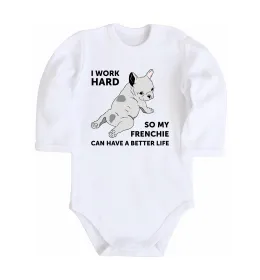 Дитячий бодік I work hard for my frenchie Білий фото