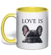 Чашка с цветной ручкой Love is frenchie Солнечно желтый фото