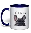 Чашка с цветной ручкой Love is frenchie Глубокий темно-синий фото