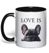 Чашка с цветной ручкой Love is frenchie Черный фото