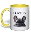 Чашка з кольоровою ручкою Love is frenchie Лимонний фото
