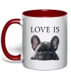 Чашка с цветной ручкой Love is frenchie Красный фото