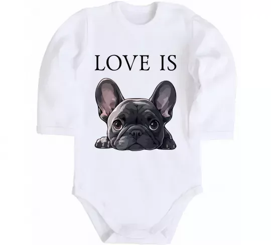 Детский боди Love is frenchie Белый фото