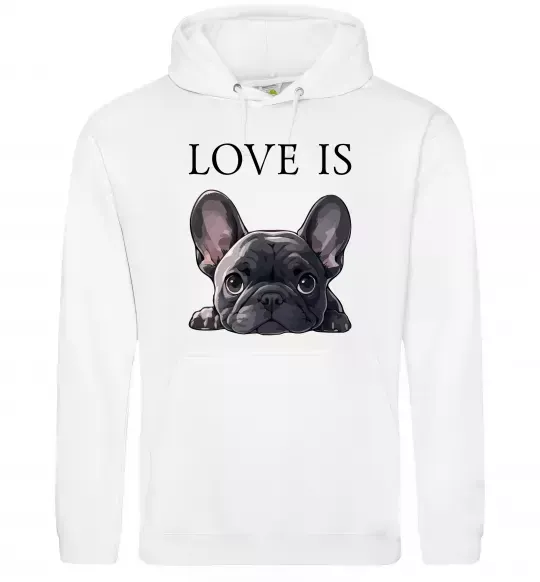 Мужская толстовка (худи) Love is frenchie Белый фото