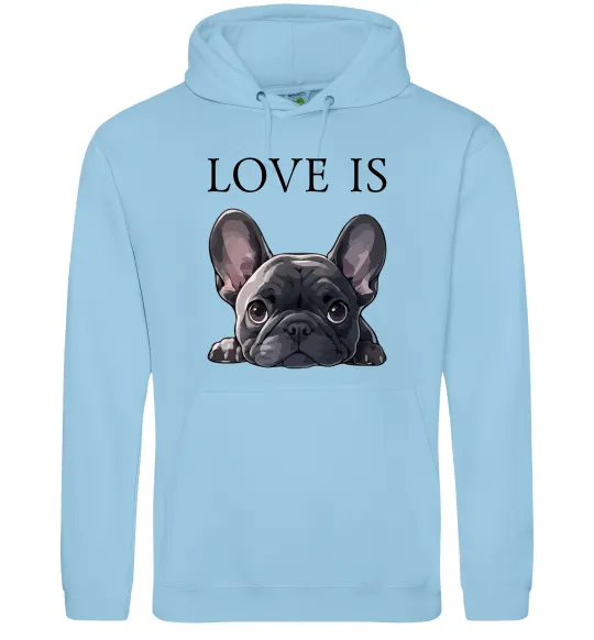 Жіноча толстовка (худі) Love is frenchie Блакитний фото