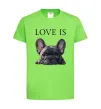Детская футболка Love is frenchie Лаймовый фото