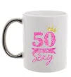 Чашка з кольоровою ручкою 50 and still sexy Срібло фото