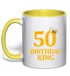 Чашка з кольоровою ручкою 50 Birthday king Сонячно жовтий фото