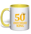 Чашка з кольоровою ручкою 50 Birthday king Лимонний фото