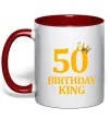 Чашка з кольоровою ручкою 50 Birthday king Червоний фото
