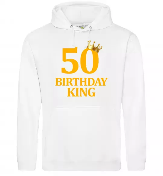 Мужская толстовка (худи) 50 Birthday king Белый фото