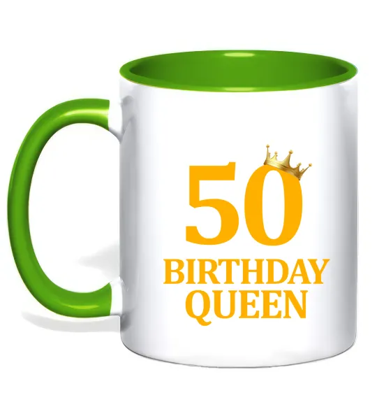 Чашка з кольоровою ручкою 50 birthday queen Лаймовий фото