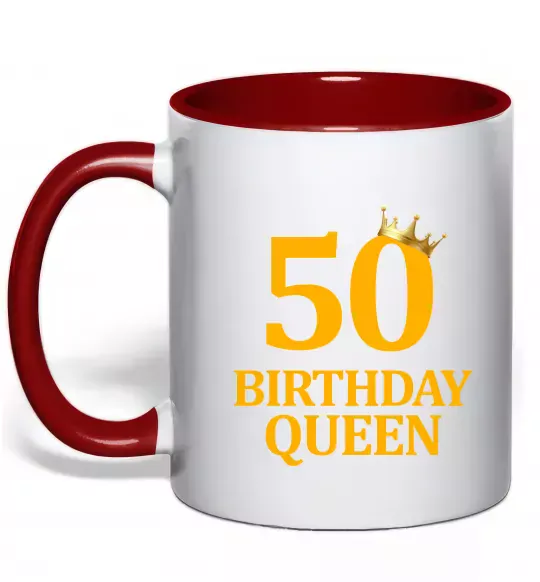 Чашка с цветной ручкой 50 birthday queen Красный фото