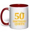 Чашка с цветной ручкой 50 birthday queen Красный фото
