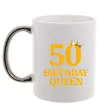 Чашка с цветной ручкой 50 birthday queen Серебро фото