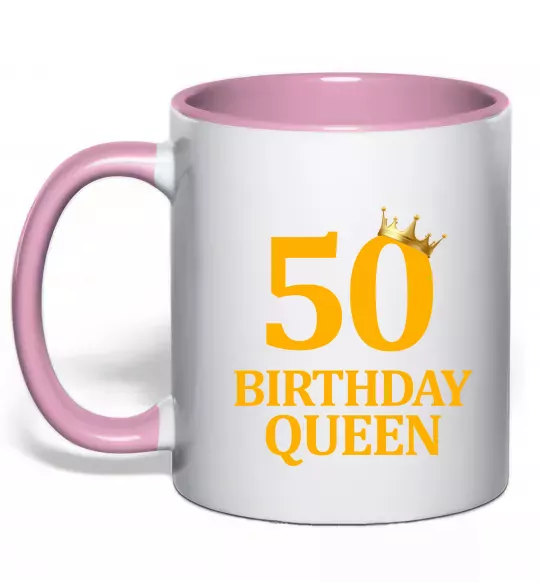 Чашка с цветной ручкой 50 birthday queen Нежно розовый фото