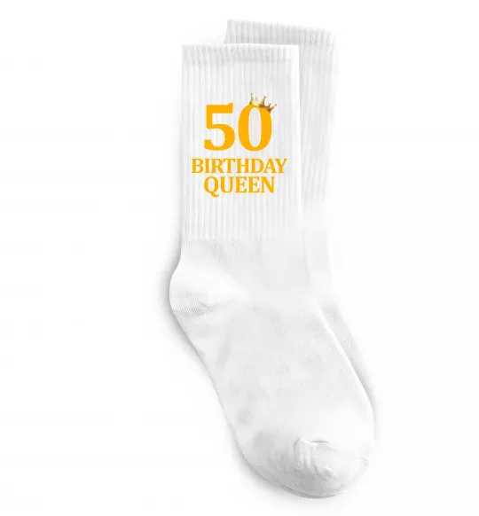 Шкарпетки 50 birthday queen Білий фото