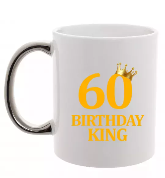 Чашка с цветной ручкой 60 birthday king Серебро фото
