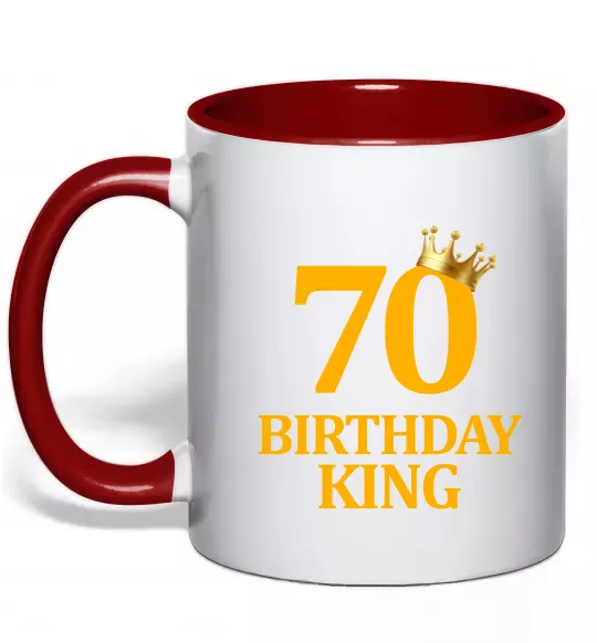 Чашка с цветной ручкой 70 birthday king Красный фото