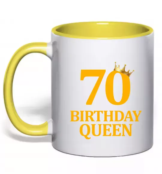 Чашка с цветной ручкой 70 birthday queen Солнечно желтый фото
