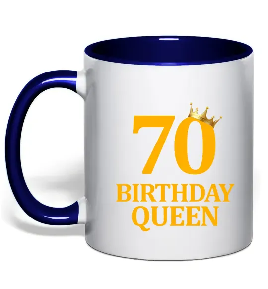 Чашка с цветной ручкой 70 birthday queen Глубокий темно-синий фото