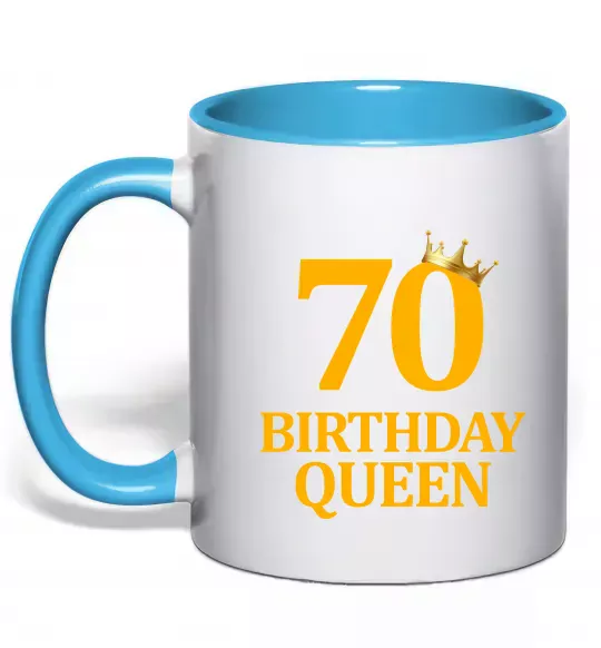 Чашка с цветной ручкой 70 birthday queen Голубой фото