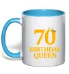 Чашка с цветной ручкой 70 birthday queen Голубой фото