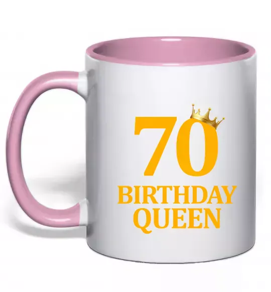 Чашка с цветной ручкой 70 birthday queen Нежно розовый фото