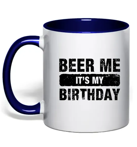 Чашка с цветной ручкой Beer me its my birthday Глубокий темно-синий фото