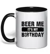 Чашка с цветной ручкой Beer me its my birthday Черный фото