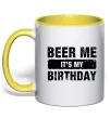 Чашка с цветной ручкой Beer me its my birthday Лимонный фото