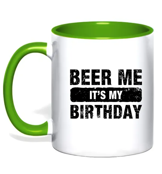 Чашка с цветной ручкой Beer me its my birthday Лаймовый фото