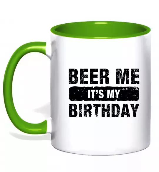 Чашка с цветной ручкой Beer me its my birthday Зеленый фото