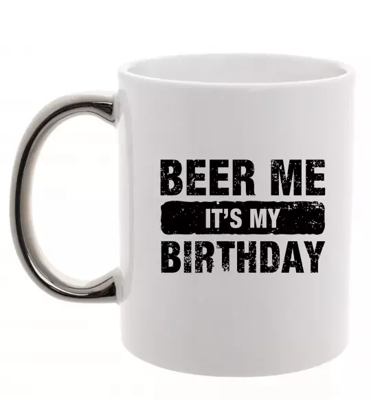 Чашка с цветной ручкой Beer me its my birthday Серебро фото