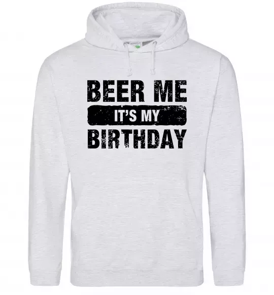 Мужская толстовка (худи) Beer me its my birthday Серый меланж фото